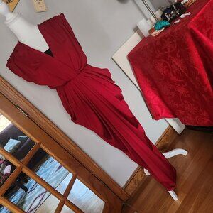 Blush Tulip Drape Maxi Long Dress Gown Lipstick Red Deep V Back Slit Sz 1 XS NWT